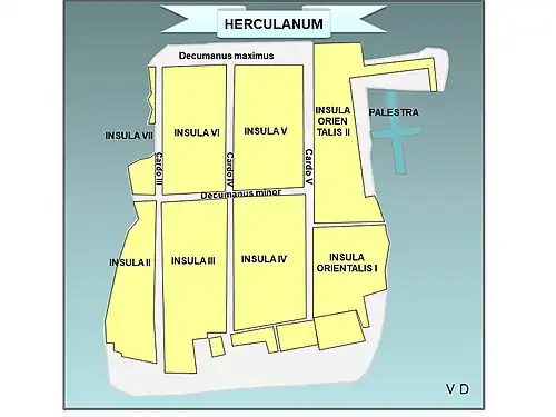 plan d'ensemble, ilots rectangulaires d'habitation en jaune, voirie en gris