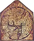 Mappa mundi de Hereford (1280), dans laquelle Jérusalem est surmontée d'une croix. Cathédrale de Hereford, Royaume-Uni