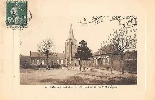 L'ancienne église d'Hermies détruite en 1917.