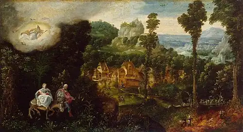 16. Paysage avec la fuite en Égypte, 33 x 60&nbsp;cm, Musée de l'Ermitage, Saint-Pétersbourg.