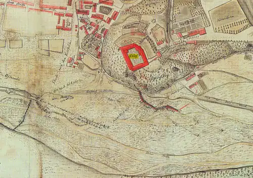 Herzberg en 1753 avec son château.