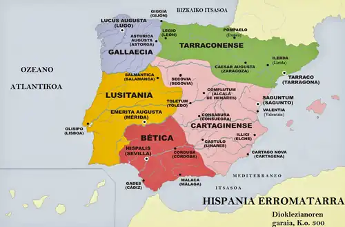 Hispanie romaine vers 300 (Dioclétien)