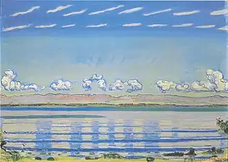 Ferdinand Hodler. Paysage rythmique au bord du lac Léman. 1908. 67&nbsp;×&nbsp;91&nbsp;cm. Col. part.