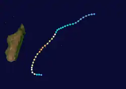 Intensité de Hollanda maximale lors du survol de Maurice et de La Réunion.