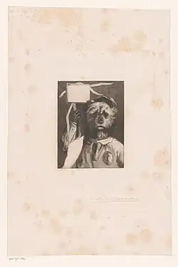 Chien habillé avec une bannière.