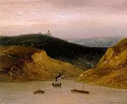 Rijngezicht met stoomboot, ca. 1850