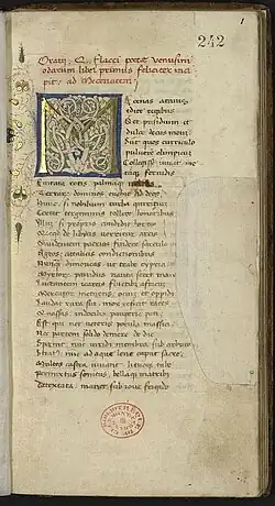Image du manuscrit des odes et épodes d'Horace datant de 1457 donné à la bibliothèque de la Ville par sa veuve en 1850
