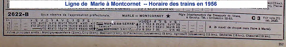 Horaires de la ligne de Montcornet en 1956
