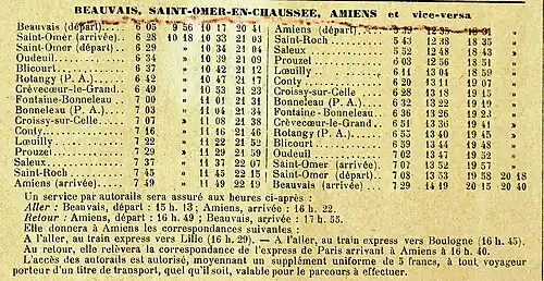 Horaires de la ligne en 1938.