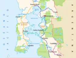 Le Seno de Reloncaví, en haut sur la carte