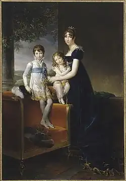 Hortense de Beauharnais portraiturée en 1811 avec ses fils : Napoléon-Louis (à gauche) et, dans ses bras, Charles-Louis-Napoléon, futur Napoléon&nbsp;III.