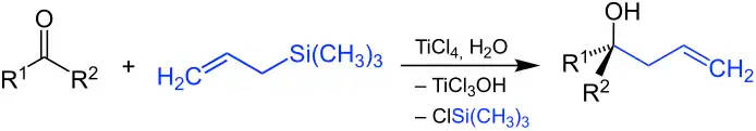 Schéma général d'une réaction de Sakurai avec l'allyltriméthylsilane.