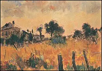 Maison dans les vignes (le poste de la brigade n° 1 Bucium) (1965), pastel, 50&nbsp;×&nbsp;69&nbsp;cm, Musée d'Art de Iași.