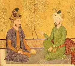 L'empereur moghol Babur et son héritier Humayun portant des turbans.