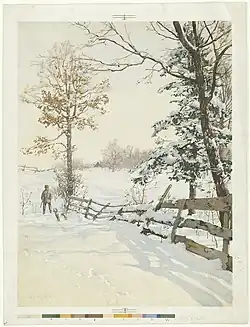 Hunter and Dog in Snow, sans date (chromolithographie de la Louis Prang & Company)