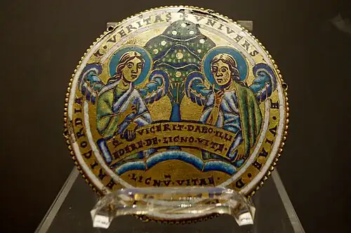 Médaillon émaillé "L'arbre de vie", vers 1160, Trésor de la Collégiale Notre-Dame de Huy.