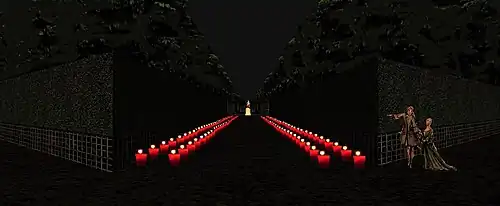 Illumination de l'allée menant à la statue de Louis XIV, fête de 1697