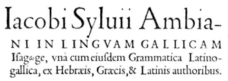 Titre de In Linguam gallicam Isagꞷge de  Jacques Dubois  publié en 1531.
