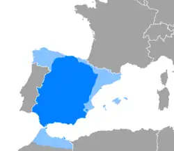 Aire de diffusion de l'espagnol.