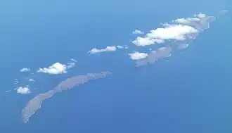 Image satellite des îles Desertas avec l'île de Bugio, Deserta Grande et l'îlot Chão du premier au dernier plan.