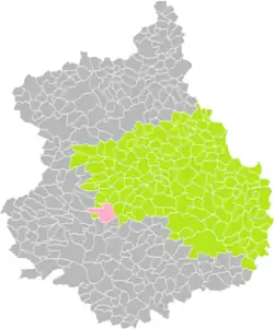 Position d'Illiers-Combray (en rose) dans l'arrondissement de Chartres (en vert) au sein du département d'Eure-et-Loir (grisé).