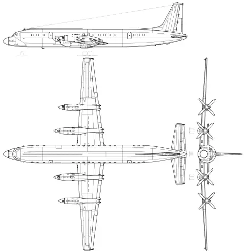 Plan trois-vues de l'Iliouchine Il-18.