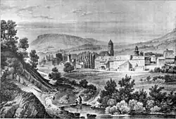 Gap, dessin d'Alexandre Debelle, Album du Dauphiné, ou recueil de dessins, de sites, villes, bourgs, églises, châteaux et portraits, tome II (1836).