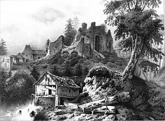 Ruines de la Chartreuse de Prémol au XIXe&nbsp;siècle, illustrées par Victor Cassien (1808 - 1893).