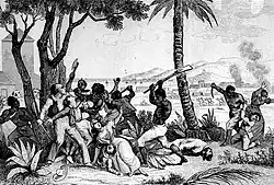 Révolte des esclaves de Saint-Domingue en 1791 (gravure de Masson, 1833).