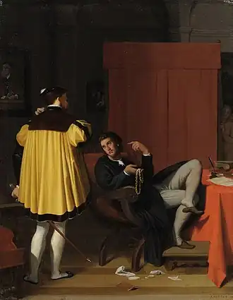 L'Arétin et l'envoyé de Charles Quint (1848), huile sur toile, 41,5&nbsp;×&nbsp;32,5&nbsp;cm, musée des Beaux-Arts de Lyon.