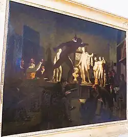 Intérieur d'une académie de dessin éclairée par une lampe, musée des Beaux-Arts et d'Histoire Naturelle de Châteaudun.