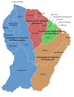 Carte des intercommunalités de la Guyane au 1er janvier 2021.