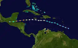 Trajectoire de l'ouragan Iris