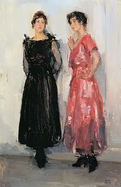 Deux modèles, Epi et Gertie, dans la maison de la mode d'Amsterdam, 1916.