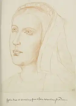Portrait d'Elisabeth de Culembourg au feuillet 180 du Recueil d'Arras.