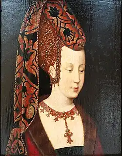 Isabelle de Portugal, duchesse de Bourgogne, par un peintre anonyme au milieu du XVe&nbsp;siècle. Musée du Louvre.
