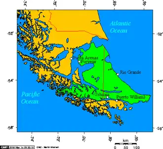 Carte de la grande île de la Terre de Feu.