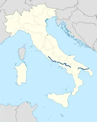 Parcours de la route sur une carte de l'Italie