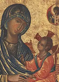 Vierge à l'Enfant (Madonne Kahn). Détail. Peintre italo-byzantin, v. 1250-1275. National Gallery of Art.