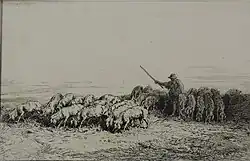 Troupeau de porcs, Charles Jacque, estampe. Nemours, Château-Musée.