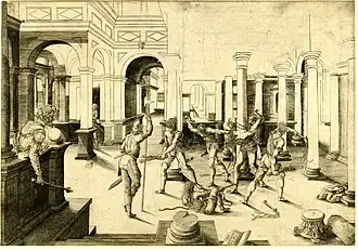 Flagellation, gravure du Maître JG. British Museum, 1845.8.9.1567, gravure incomplète datée de 1526.