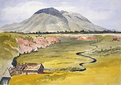 Aquarelle de paysage de vallée.