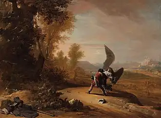 Jacob luttant avec l'ange, 1639, huile sur toile, 50 × 68 cm, Amsterdam, Rijksmuseum.