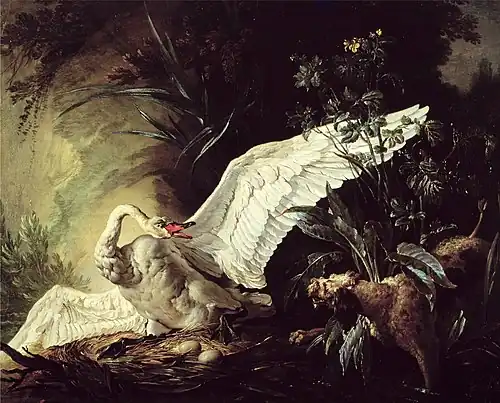 Chien barbet surprenant un cygne1740Ambassade de Suède, Paris
