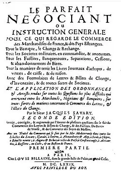 Page de titre du Parfait Négociant, 1679 (2e éd.).