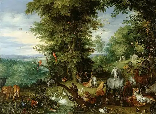 Adam et Ève dans le Jardin d'Éden (Jan Brueghel l'Ancien, 1615).