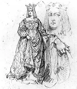 Dessin représentant Élisabeth, reine de Pologne, dans ses dernières années.