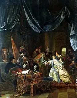 Jan Steen, Esther devant Assuérus, 1660-70, huile sur panneau, musée de l'Ermitage.