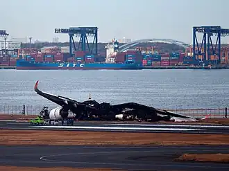 L'épave de l'Airbus A350, au lendemain de la collision ayant entraîné l’incendie.