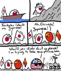 Un groupe d'activistes japonais et chinois dans la dispute des îles Senkaku BD publiée dans Polandball News.